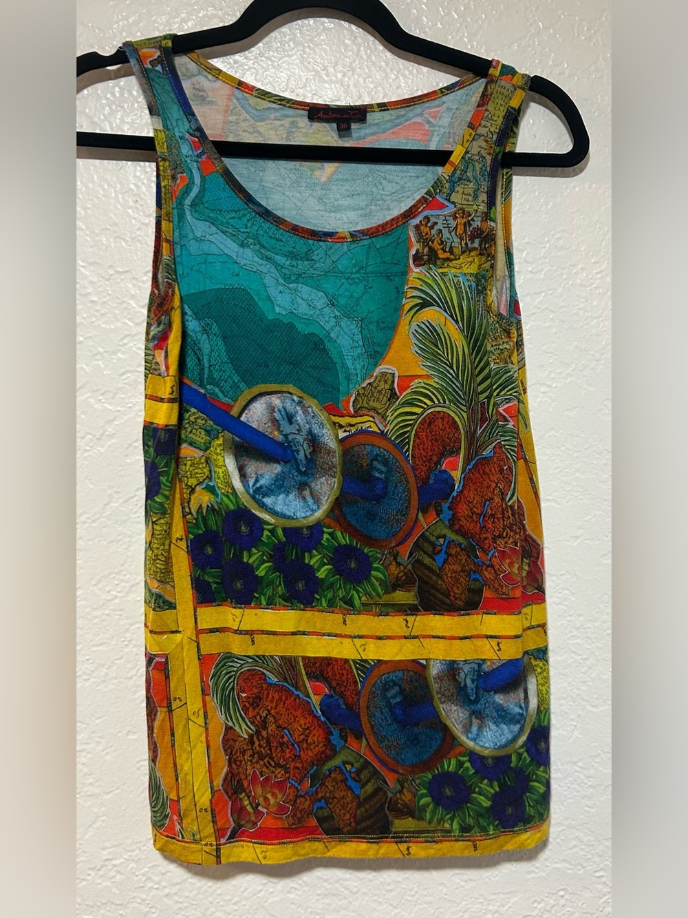 Adventures Des Toiles (French) Vibrant Yellow Tropical Print Tank Top